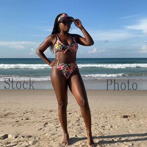 URCHICS Floral Leopard print 2 Piece Swimsuit Faux Ties Size M